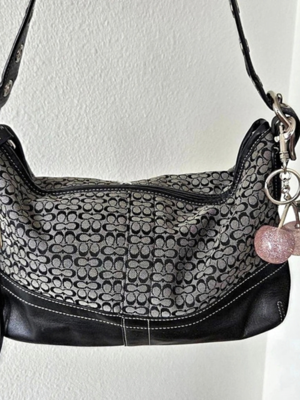 Coach Signature Black Shoulder Bag F10418 Monogram Soft Vintage Y2k